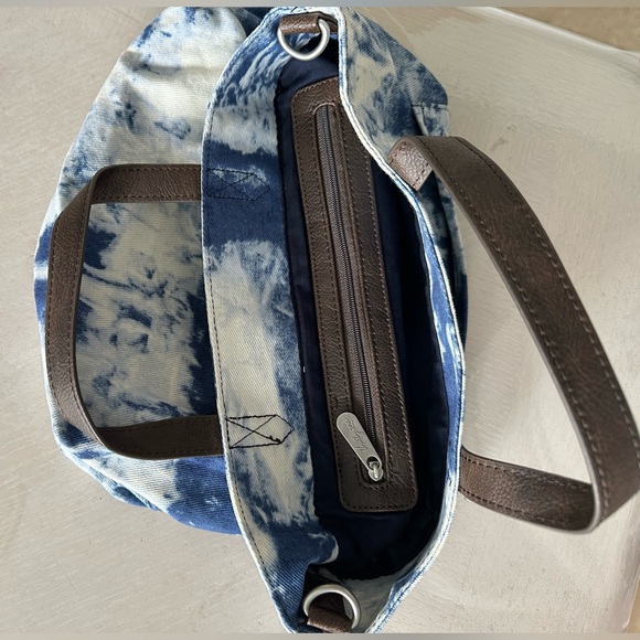Thirty One Tie Dye Window Shopper Tote Sky Cotton Denim Blue - Picture 7 of 9